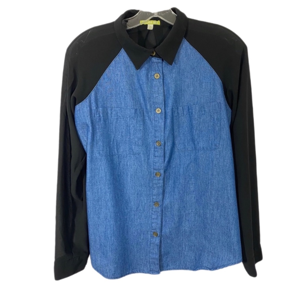 Gianni Bini Denim Shirt Sheer Back (L)
